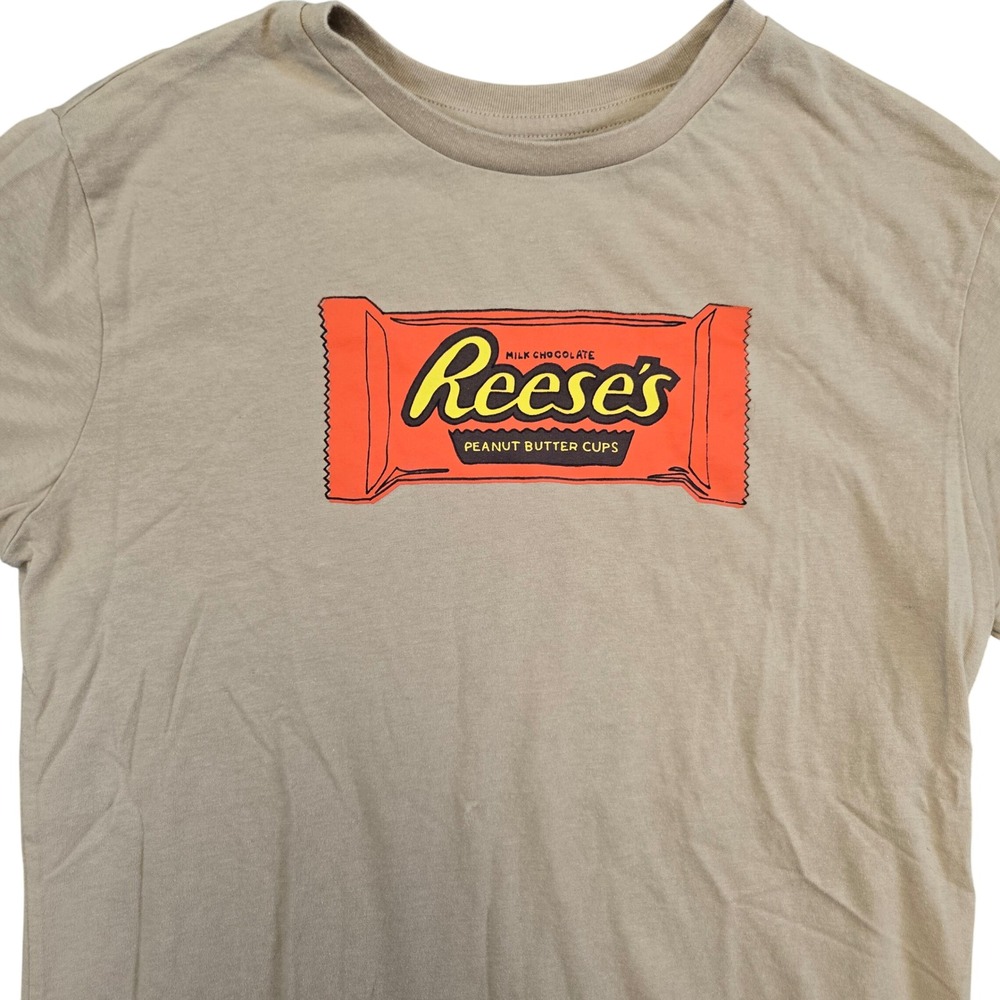 Reese's Peanut Butter Cups Graphic T-Shirt Tan Khaki Mens Boys XL 14 Mad Engine